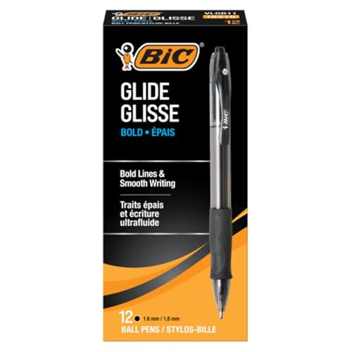 BIC Glide Bold Black Ballpoint Pens, Bold Point (1.6mm), 12-Count Pack, Retractable Ballpoint Pens With Comfortable Full Grip - image 1