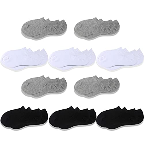 Cozi Foot Meninos 10 Pares de Meias de Algodão Antiderrapantes e de Corte Baixo (Grande, C03-Preto/B