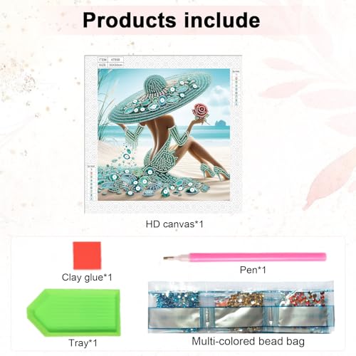 Image of AiYuanzsh Special Shape Diamond Painting Kits for Adults, Beach Beauty 5D Crystal Rhinestone Diamond Art Painting Canvas, DIY Paint by Diamonds Unique Craft Kits, Relaxing Craft for Home Decoration