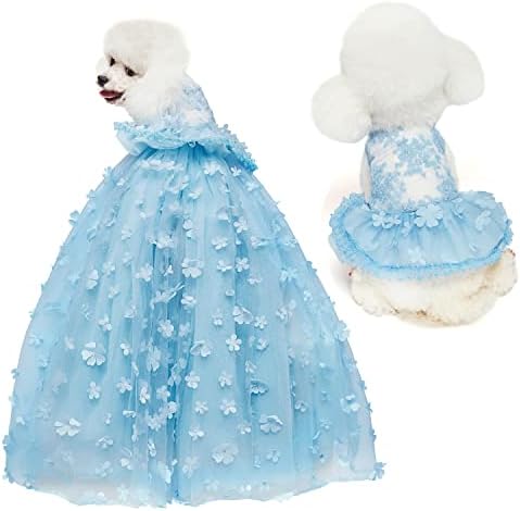 Dog Lace Gold Glitter Dress Princess Tutu Skirt for Small and Medium Girl Dogs Pet Birthday Wedding Bride Party Photography Christmas Halloween (Blue,Small)