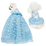 Dog Lace Gold Glitter Dress Princess Tutu Skirt for Small and Medium Girl Dogs Pet Birthday Wedding Bride Party Photography Christmas Halloween (Blue,Large)