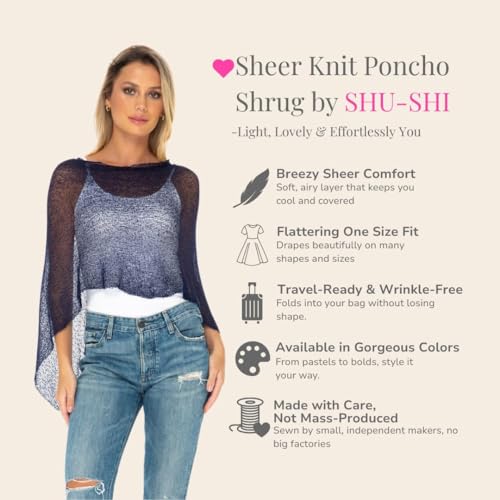 Image of SHU-SHI Womens Sheer Knit Poncho Shrug Lightweight Cover Up One Size Fits Most