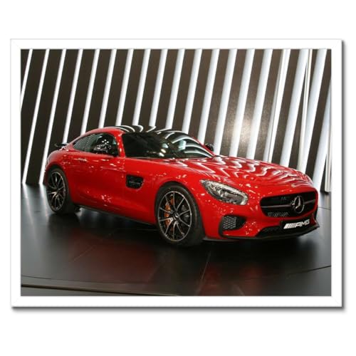 Poster grand format voiture rouge sous cadre noir de haute qualité 50x40 cm H2002M