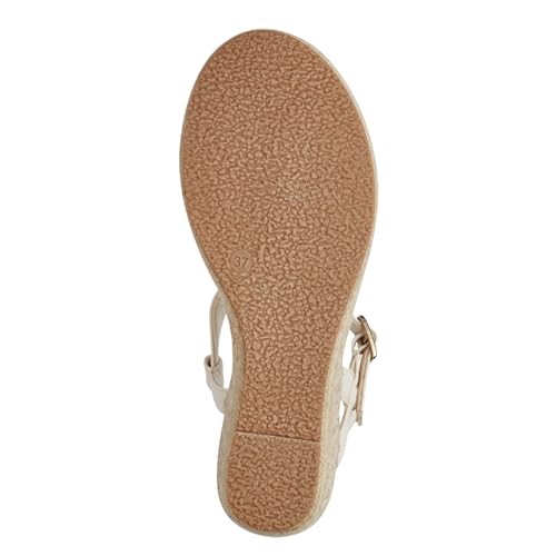 MARCO TOZZI Women's 2-28353-42 Wedge Sandal, Cream Comb, 7.5