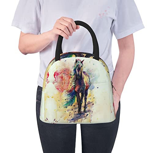 Watercolor Horse Insulated Lunch Bag For Women Men - Reusable Cooler Lunch Box For Office Work School Picnic Beach Workout Travel Gym- Tote Lunch Bag Containers Organizer For Adult Kids #TOP5