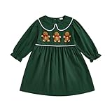 Little Girls Christmas Dress Cute Elk Embroidery Long Sleeve Ruffled Round Neck A-line Plaid Dress Holiday (C-01, 2-3 Years)