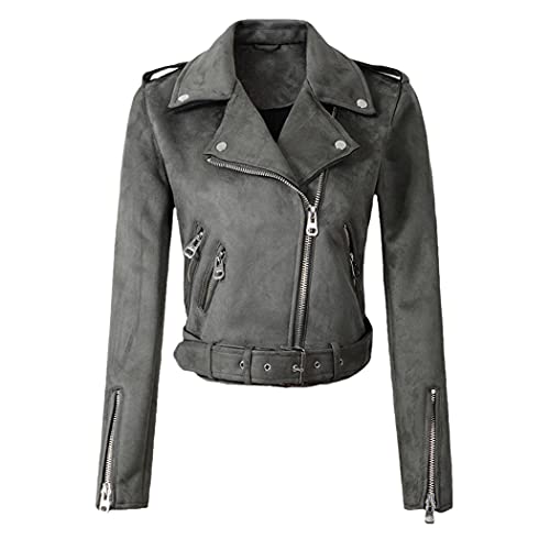 Veste en cuir synthétique femme gris XL blouson moto automne hiver