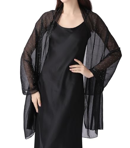 Shawl Wraps for Women, Chiffon Rhinestones sparkly Silver Wire Shawls, Lightweight Formal Wedding Dress shawl2