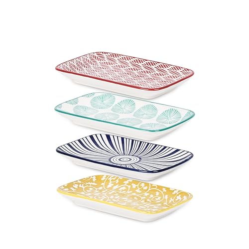 Selamica Ceramic Rectangular Salad Plates Set of 4, Small Serving Plates for Appetizers, Sushi, Fruit, Assorted Colors
