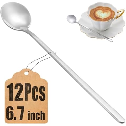 12 Pcs Teaspoons Set, 6.7 Inch Tea Spoons Long Handle, Stirring Spoons, Small Teaspoons, Food Grade Stainless Steel Spoons, Long Spoons for Stirring, Metal Espresso Spoons, Coffee Bar Accessories Cover