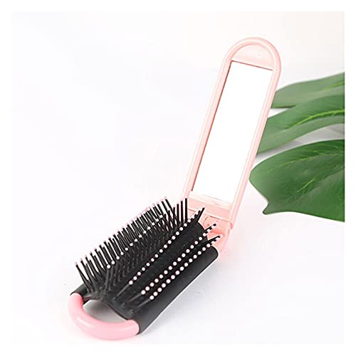 ヘアコームミラーコンパクトポケットサイズの髪の櫛と携帯用旅行の折りたたみ式ヘアブラシ櫛(Color:Pink)