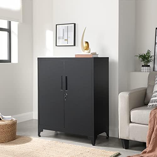 Image of SONGMICS Metal Garage, for Home Office, Printer Stand, wtih Lock, Black UOMC013B01