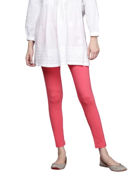 Indo Era Women's Pink Solid High-Waisted Skinny Fit Leggings (LG9PK11) in pink