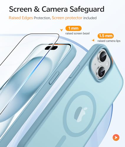 Image of FNTCASE for iPhone 15 Case: for iPhone 14 Case & iPhone 13 Case [Compatible with Magsafe] Translucent Matte Cases with [Screen Protector] Military Grade Shockproof Protective Phone Cover - Teal