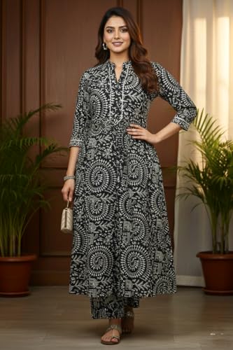 Image of ???? Women s Cotton A-Line Kurta Palazzo Set | Printed Ethnic Co-Ord Set for Office Wear & Festive Look | Comfortable Breathable Fabric Kurti Pant Set for Women, Regular Fit