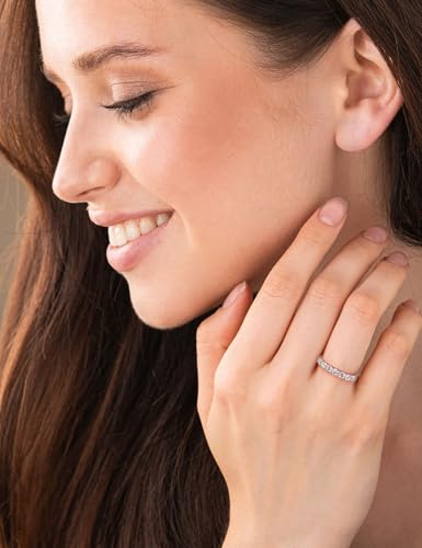getlove Moissanite Wedding Band for Women 18K White Gold Plated 925 Sterling Silver D Color VVS1 Clarity Moissanite Half Eternity Band Stackable Ring Size 4-114