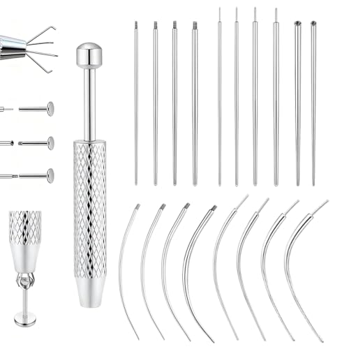 Kit d'aide à l'insertion pour piercing, 19 accessoires d'insertion, aiguilles de piercing 14G 16G 18G 20G et dévisseurs de billes, outil d'aide au changement...