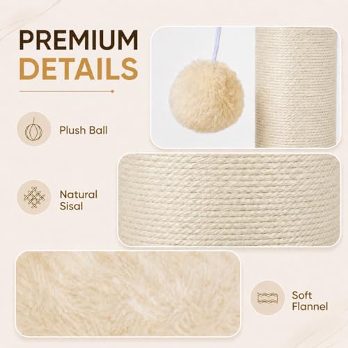 Image of PAWSCRAT Cat Scratching Post 32 Inch, Natural Sisal Cat Scratch Post, Scratch-Resistant and Durable Tall Cat Scratcher for Indoor Cats, Protect Your Furniture by Changing Your Cat's Scratching Habit