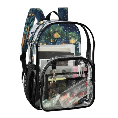 House Tree Moon Clear Backpack Heavy Duty See Through Transparent PVC BookBag for Kids Boy Girl School Work2