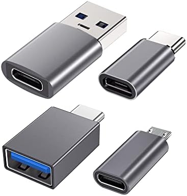 USB C to USB Adapter (4 Pack) 3.1 USB C Female to USB Male Adapter, USB C to Micro USB Adapter OTG, Type C Charger Converter Compatible with iPhone, PC, Samsung, iPad, Laptop, MacBook, Google, AirPods