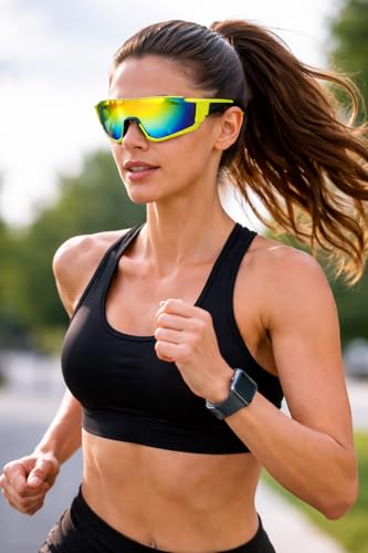 Image of ALNA-TURA Sport Sunglasses for Men & Women UV400 Protection | Cycling Running Driving Goggles | Wraparound Shield Design | Anti-Glare Mirrored Lens | Lightweight Outdoor Sports Eyewear