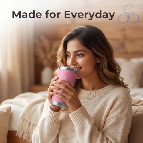 Image of HYV ChillSip Insulated Coffee Mug Tumbler 600ml | Double Wall Vacuum Stainless Steel Travel Mug with Leakproof Magnetic Lid | Hot & Cold | Thermos Flask for Office, Gym & Travel | Indigo Blue