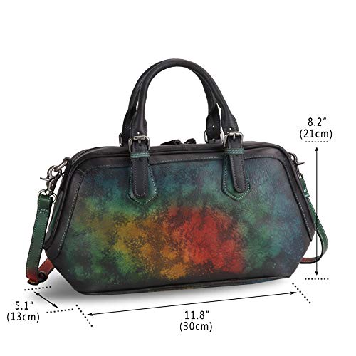 Genuine Leather Satchel Top Handle Handbag Purse For Women Handmade Retro Designer Large Capacity Crossbody Bag (Multicolor2) #TOP4
