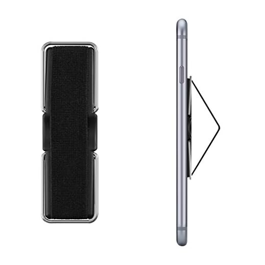 kwmobile Supporto per Dita per Cellulare - Sostegno Adesivo con cavalletto e Fascetta Elastica - Impugnatura Stand Universale per Smartphone - Nero