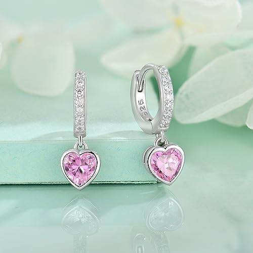 Starchenie Heart Dangle Drop Earrings 925 Sterling Silver Small Hoop Huggie Earrings Heart Birthstones Jewelry Gift for Women4