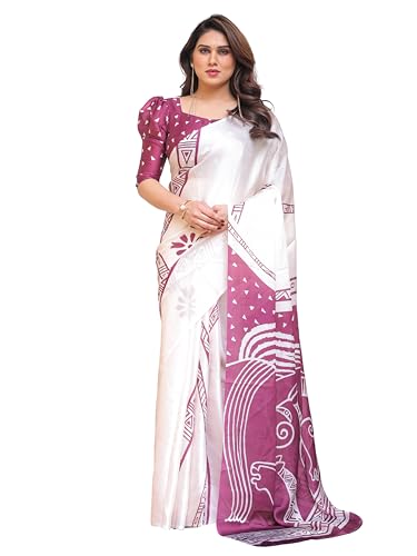 Image of ALMAARI FASHION Women's Floral Printed Georgette Satin Saree with Unstitched Blouse Piece | Traditional Ethnic Wear Sarees | Soft Lightweight Ethnic Office Wear Daily Wear Indian Sari (SG 181-190 F)