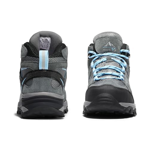 NORTIV 8 Women's Waterproof Hiking Boots Outdoor Trekking Camping Trail Hiking Boots, Grey/Blue, 10
