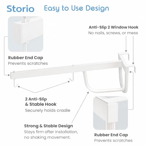 Image of Storio Baby Window Swing for Newborn (0-12 Months) | Hanging Baby Jhula with Mosquito Net, Spring & Metal Window Hanger | Polycotton Palna Thottil | Indoor Window Cradle Sleeping Set - Blue
