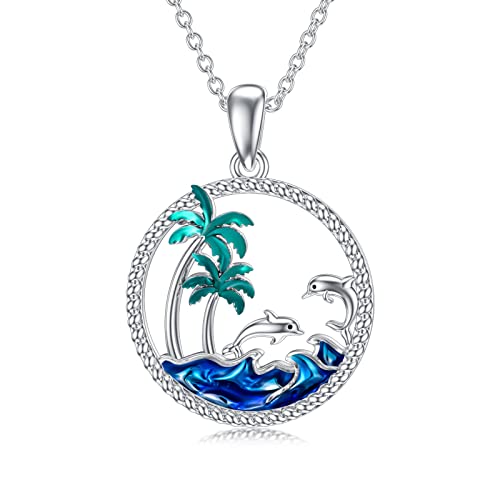 Proess Dolphin Necklace Sterling Silver Palm Tree Pendant Necklace Ocean Wave Jewelry Gift For Women Girls #TOP8