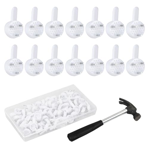 Shengxi Gancho sin Rastro Colgadores para Cuadros, 60Pcs Ganchos de Pared Duro con Martillo Pequeño, Ganchos para Colgar Cuadros Invisibles para Fotos Relojes Espejos
