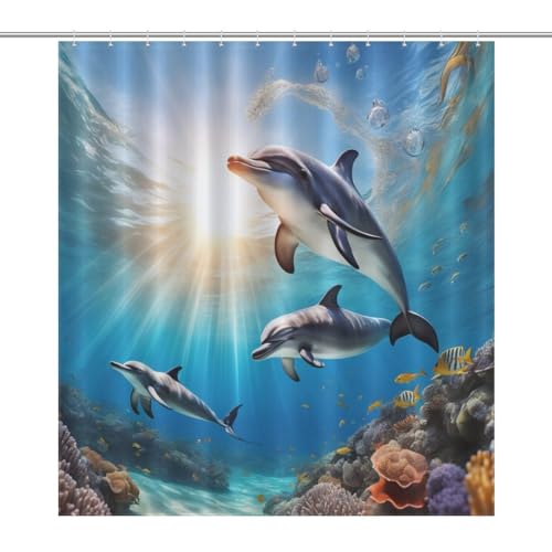 Rideau de douche dauphin en tissu polyester imperméable 168x183 cm - 7
