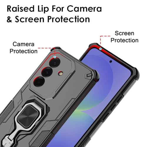 Image of TheGiftKart Back Cover for Samsung Galaxy A37 5G Case | Armor Case with Ring Holder & Kickstand in-Built | Shockproof Design | 360 Degree Protection Galaxy A37 Back Cover (PC & TPU, Black)