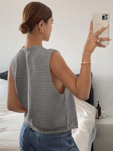 EARKOHA Womens Sleeveless Top Women's Solid Color Single Breasted V-Neck Casual Knit Vest2