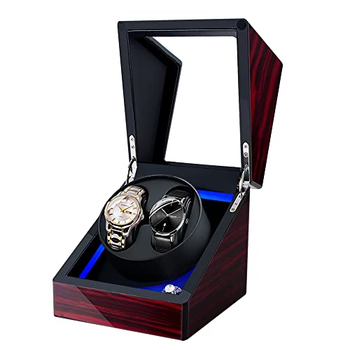 Double Watch Winder for Rolex,Watch Winder for Automatic Watches with Quiet Japanese Mabuchi Motor, Built-in Blue Led Light ,AC Adapter(Ebony-R)