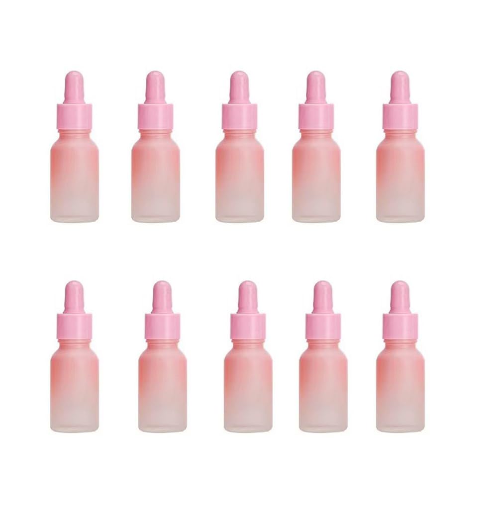 YORROR 10 Pcs 10ml Glass Dropper Bottle, Gradient Pink, Travel Size, Leak Proof, Reusable, Perfect for Essential Oils, Perfume, Cosmetic, Laboratory