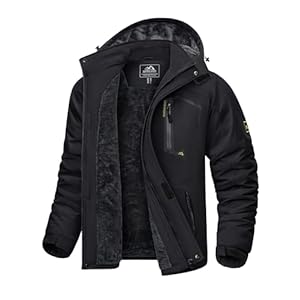 KEFITEVD Men’s Waterproof Fleece Jackets Winter Warm Ski Raincoats Outdoor Thermal Coats with Detachable Hood