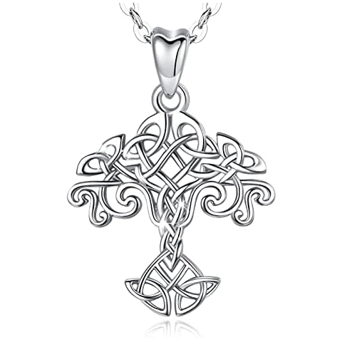 INFUSEU Celtic Tree Of Life Necklace, 925 Sterling Silver Love Knot Irish Pendant Family World Tree Jewellery Good Luck Gifts For Women Her Cover