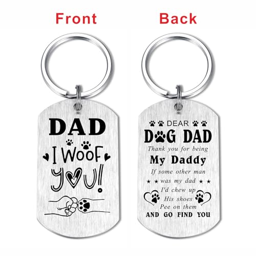 Image of Laluminter Fathers Day Dog Dad Gifts - Best Dog Dad Ever Keychain - I Woof You Gift from Doggy to Daddy