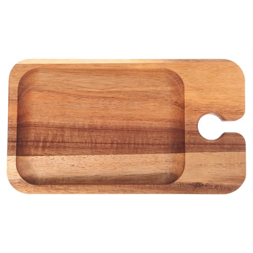 Veemoon Bandeja de Madera Pequeña Rectangular con Portavasos Integrado para Servir Aperitivos y Frutas, Multifuncional para Picnic, Desayuno y Reuniones Familiares