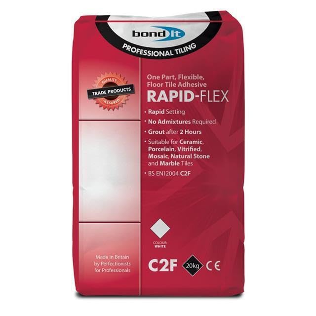Bond It Rapid-Flex Tile Adhesive Rapid Fast Setting Floor Wall Ceramic - White (20Kg)