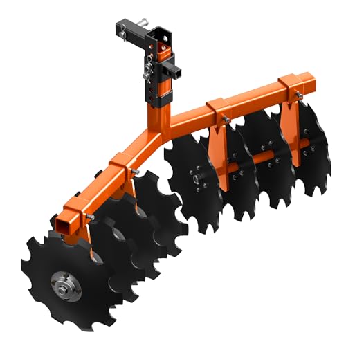PPOLB 32 Tow-Behind Disc Plow Harrow Attachment for ATV/UTV/Garden Tractors Fits 2 Receiver Hitch Adjustable Height Soil Tiller with 12 Steel Discs for Ground Prep & Cultivation Orange