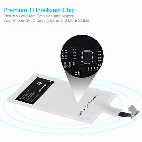 Qi Wireless Charger Receiver, Ultra Thin Charging Adapter Receptor Receiver Mini Slim Patch Module Chip for iPhone 7 7Plus, iPhone 6 6S Plus, iPhone 5 5s 5c SE