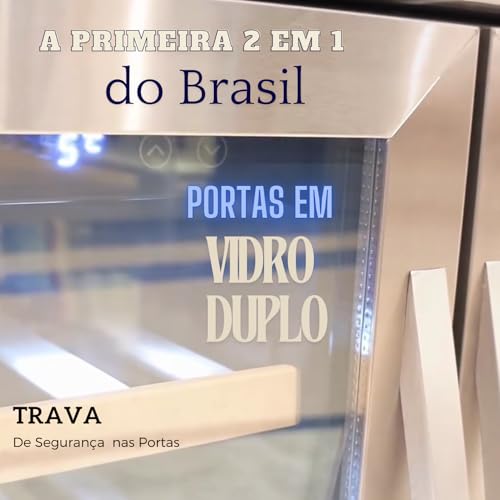 Adega e Refrigerador 2 em 1 Dual Zone Aço Inox Premium Touch Screen Iluminação Em LED Capacidade 20