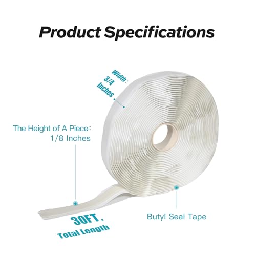 Image of RV Tankless Water Heater Sealant, 1 /8'' x 3 /4'' x 30 Feet, Repair of Roofs, Windows, Glass, Casings, and Boat Sealing for RV or Boat, Leak Proof, White
