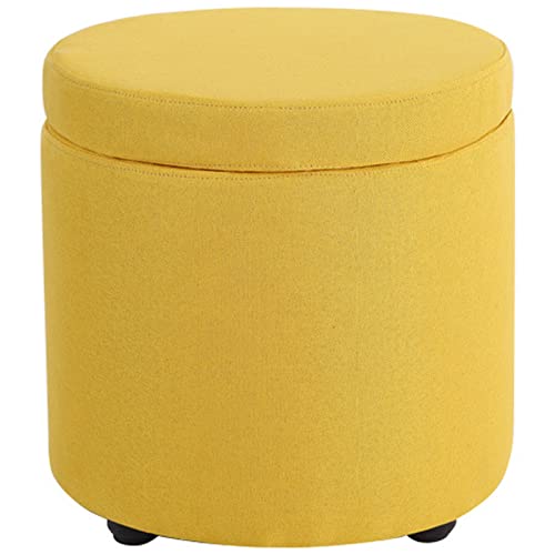 Pouf de rangement rond jaune citron avec couvercle pour salon - 5