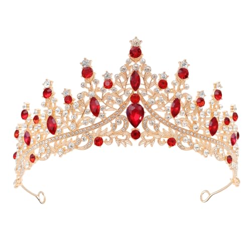 Gold Women Wedding Tiaras with Red Crystal Bride Crowns Princess Crown Headpieces Royal Queen Headband for Birthday Prom Pageant Graduate Costume Party Wedding Christmas Halloween Dress Accessories